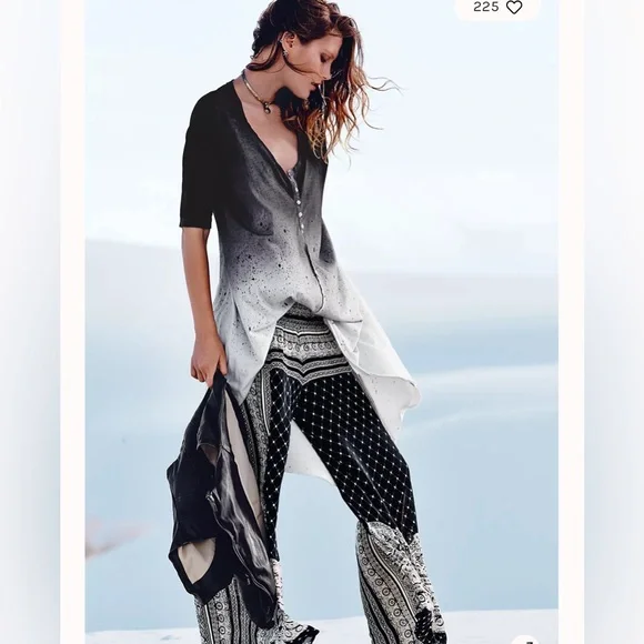 Free People Black and White Wide Leg Pants - Picture 2 of 9